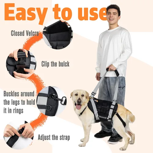 Miniatura 3 de Arnés de elevación para perros grandes, cabestrillo de cuerpo completo con asa, para subir escaleras/apoyo en las patas traseras/lesiones