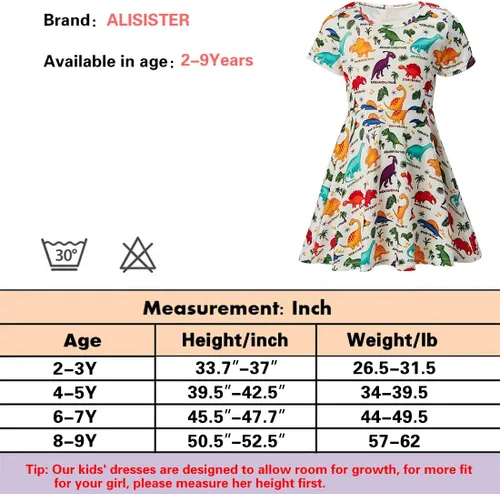 Miniatura 6 de ALISISTER Vestido de verano de manga corta para niñas pequeñas
