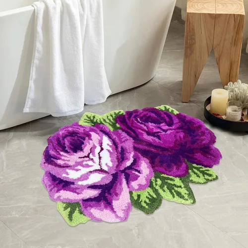Miniatura 21 de USTIDE Bonita alfombra de baño de rosas para baño, alfombra de baño naranja de lujo, antideslizante, con forma de flor, alfombra de ducha de felpa