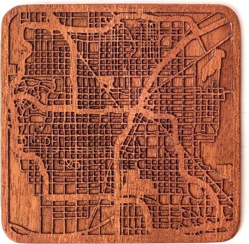Miniatura 25 de Posavasos Amsterdam Map by O3 Design Studio, 1 pieza, posavasos de madera Sapele con mapa de la ciudad, hecho a mano, varias ciudades opcionales