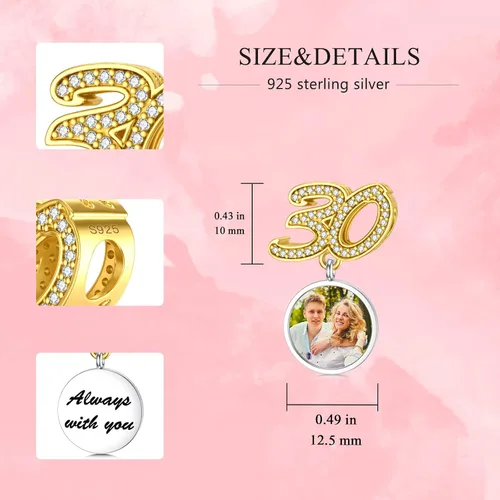 Miniatura 7 de PLATYCO Dije de foto con números 304050 de plata de ley 925 con circonita cúbica, dije de número de foto personalizado para pulseras, collares
