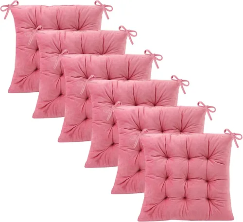 Miniatura 38 de Juego de 2 cojines para sillas de comedor con lazos, almohadilla antideslizante para silla de cocina para interior y tapete de asiento de comedor