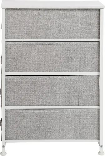 Miniatura 6 de Flash Furniture Harris - Cómoda de 4 cajones con marco de hierro fundido blanco con parte superior de madera delgada con cajones de tela gris claro
