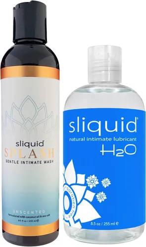 Sliquid H2O Lube + Balance Splash Gentle Feminine Wash - Lubricante personal incluido con limpiador íntimo para mujeres, sin perfume, 8.5 onzas