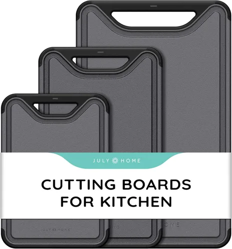 Miniatura 10 de Tabla de cortar para cocina, tabla de cortar de plástico, tabla de cortar apta para lavavajillas con ranuras para jugos para carne, verduras, Negro