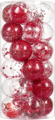 24 unidades - Adornos de esferas de Navidad de plástico transparente inastillable, delicados, para colgar, adornos de bolas de Navidad (2.36"/60mm,