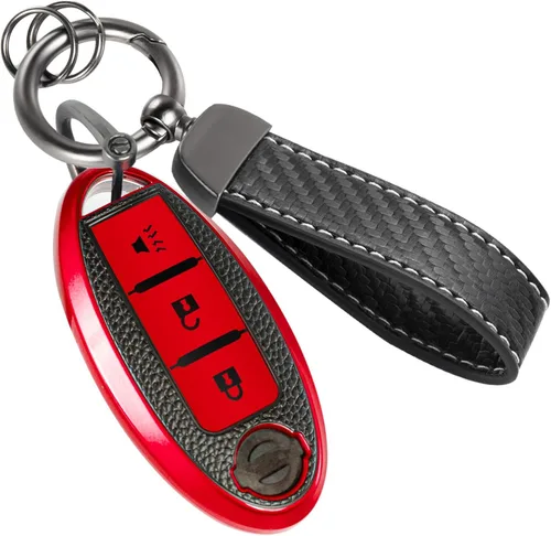 Miniatura 9 de Funda para llavero Nissan con llavero de cuerda trenzada de metal de lujo, funda suave mejorada para llave Nissan (solo 3 botones)