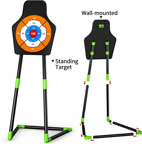Miniatura 6 de TEMI Juego de arco y flecha para niños con luces LED, juego de tiro con arco con 10 flechas de ventosa, carcaj y objetivo de pie, juguetes al aire