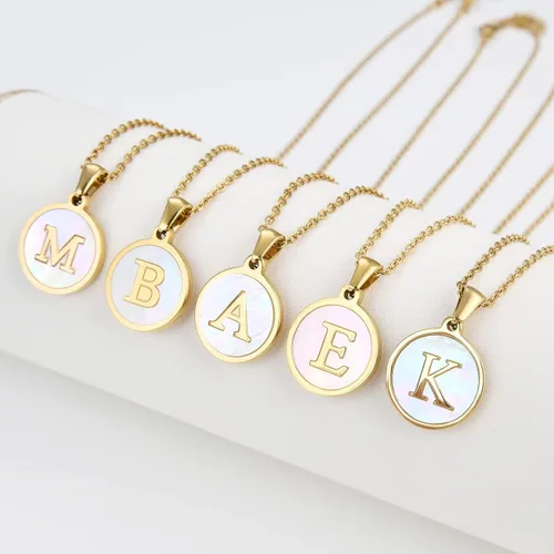 Miniatura 6 de Initial Necklaces for Women,18K Gold Silver Rose Gold Shell Letter Necklaces for Girls,Coin Pendants Stainless Steel Layered Initial necklace Jewelry