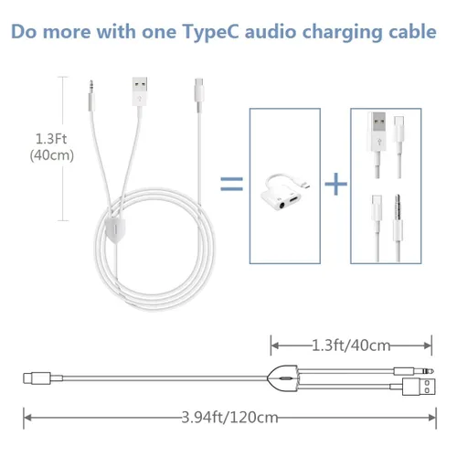 Miniatura 7 de Cable USB C a conector auxiliar de audio de 0.138 in con cable de carga Compatible con iPhone 17/16/15/Samsung Galaxy S20/S20, puerto tipo C