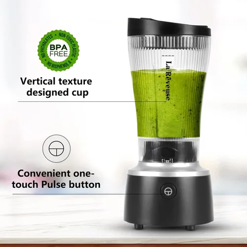 Miniatura 7 de La Reveuse Licuadora de tamaño personal de 250 vatios de potencia para batidos, licuados, condimentos, salsas con taza portátil de 15 onzas, sin BPA