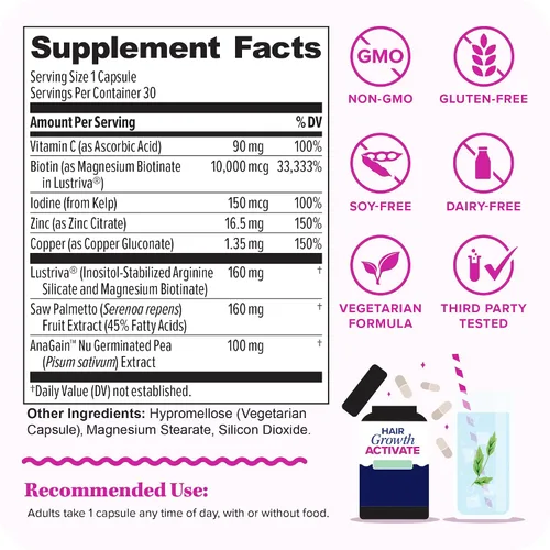 Miniatura 2 de Lustriva Suplemento para el Crecimiento del Cabello para Mujeres Lustriva y Vitaminas Bloqueadoras de DHT para Cabello Más Grueso y Abundante