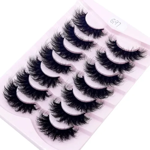 Miniatura 6 de 7 pares de pestañas de 0.984 in de largo, pestañas 100% visón, pestañas postizas suaves y dramáticas, pestañas postizas gruesas reutilizables (L223)