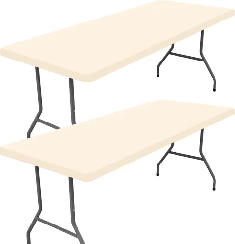 Miniatura 46 de Moosfor Paquete de 2 manteles rectangulares de elastano de 4 pies, elásticos y ajustables para pícnic, cubierta de mesa de patio elástica y lavable