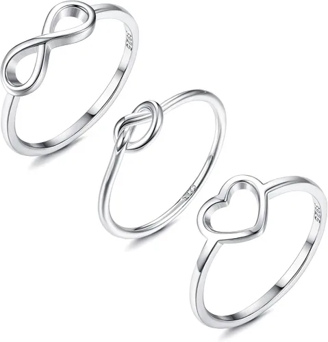 MILACOLATO 3 anillos de plata de ley chapados en oro blanco de 18 quilates con nudo de corazón infinito, anillos de compromiso de boda minimalistas