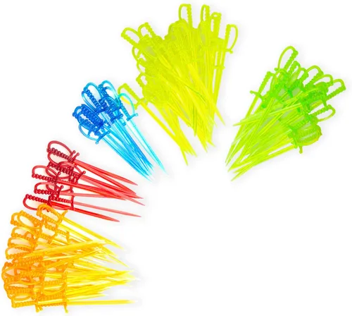 Miniatura 3 de 300 palillos de dientes de espada de plástico de 3.3 pulgadas para aperitivos, tenedor de frutas palillos de cóctel desechables, palos de cóctel