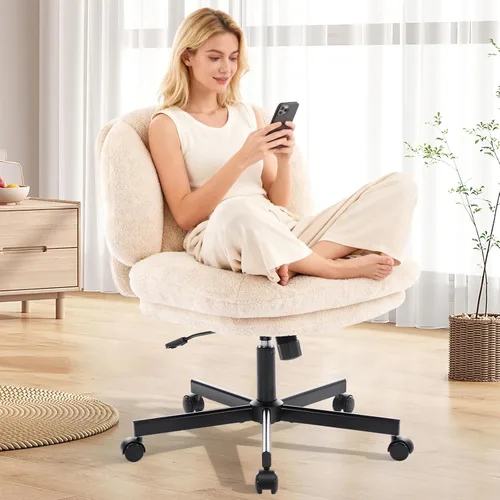 Silla cruzada gruesa, acolchada, ergonómica, con patas cruzadas, con ruedas, silla giratoria sin brazos, altura ajustable para computadora, para el