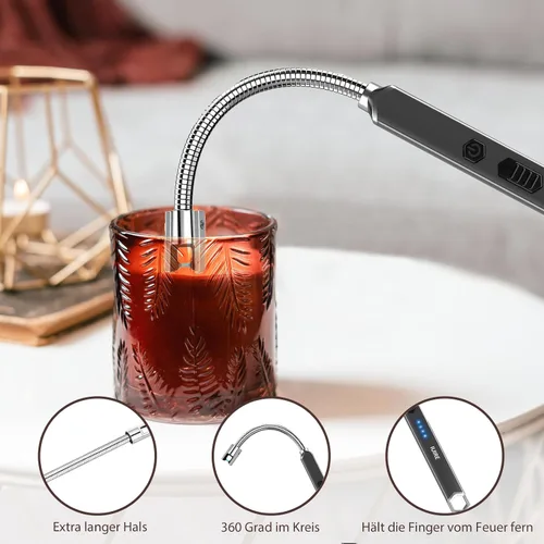 Miniatura 4 de Encendedor eléctrico de vela recargable USB C de plasma con cuello flexible de 360° resistente al viento para velas profundas, estufa de gas, Gris
