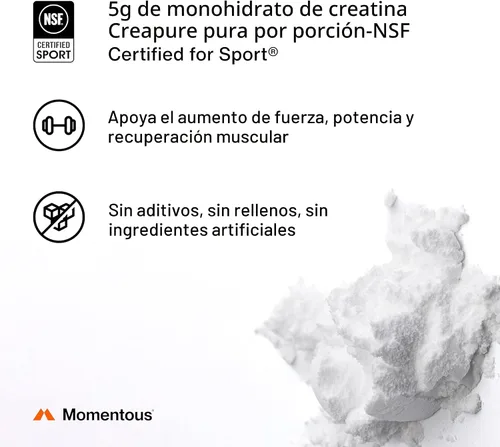 Miniatura 5 de Momentous Polvo de monohidrato de creatina y limón, creatina en polvo, apoya la fuerza, el músculo magro y la recuperación para hombres y mujeres