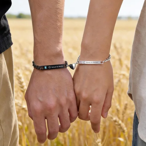 Miniatura 2 de MEALGUET Pulseras a juego para parejas para hombres y mujeres: juego de pulseras de cadena de eslabones cubanos de acero inoxidable para novio