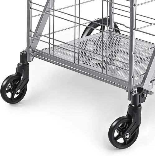 Miniatura 9 de Wellmax Carrito de comestibles plegable con ruedas, carrito utilitario de metal resistente con parte inferior de malla, cesta trasera adicional