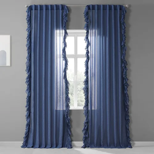 HPD Half Price Drapes Cortinas traslúcidas con volantes para dormitorio y sala de estar, 50 x 84 pulgadas, lino (1 panel), cortinas con dobladillo