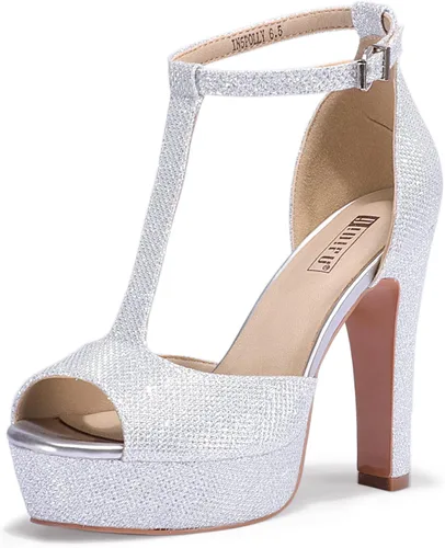 IDIFU IN5 Polly - Sandalias de tacón alto grueso con correa en T para mujer, sandalias sexy con punta abierta, para boda, fiesta, graduación, para