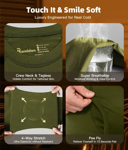 Miniatura 5 de romision 2 Pack Thermal Underwear for Men Long Johns Fleece Lined Hunting Gear Bottom Top Set Base Layer Cold Weather XS-4XL