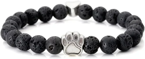 Miniatura 2 de JOVIVI Pulseras ajustables de cuentas de cristal de piedra volcánica con poder curativo y dije de huella de perro
