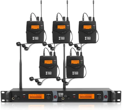 XTUGA IEM1200 UHF Mono Wireless in Ear Monitor System 2 Channel 5 Bodypacks Monitoreo con auriculares, 40 frecuencias, montaje en rack,