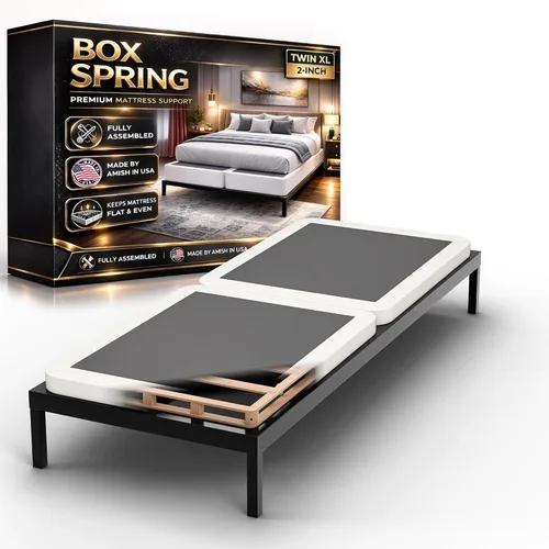 Miniatura 23 de Base de cama con somier, tamaño individual, base de colchón de madera de 2 pulgadas, fabricada en Estados Unidos, silenciosa, sin ruido, 2 piezas