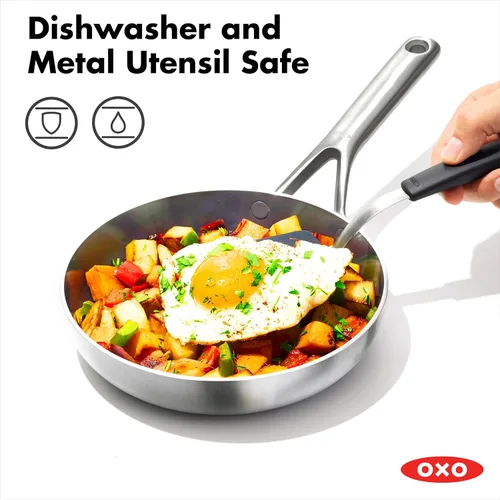 Miniatura 8 de OXO Mira - Juego de ollas y sartenes de acero inoxidable de triple capa, 10 piezas, sartenes, cacerolas, tapas, sartén antiadherente de cerámica