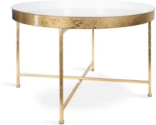 Kate and Laurel Celia - Mesa de centro redonda de metal moderno con glamour, 28.25" x 28.25" x 19", blanco y hoja de oro, mesa de acento elegante y