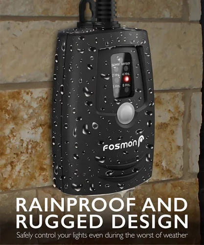 Miniatura 4 de Fosmon - Temporizador de luz para exteriores con toma de corriente y control remoto, temporizador de enchufe impermeable de atardecer a amanecer