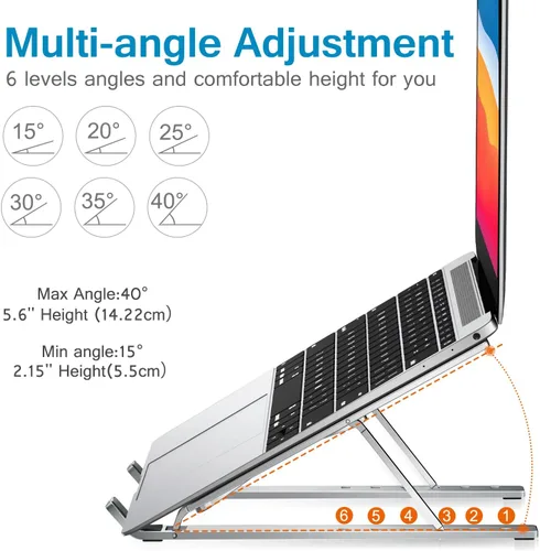 Miniatura 4 de ivoler Soporte para laptop, soporte elevador para laptop, soporte para tableta de computadora, 6 ángulos ajustables, de aluminio, ergonómico