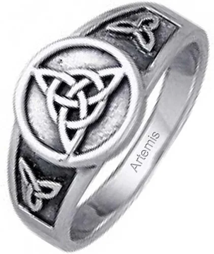 Miniatura 4 de Anillo de triquetra con nudo celta vikingo anillo de triquetra para mujer y hombre plata de ley 925 oxidada
