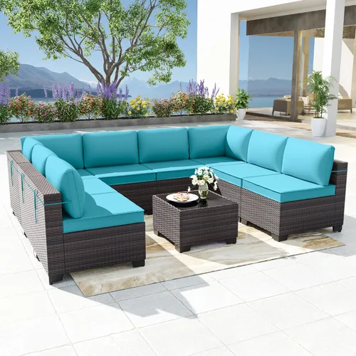Miniatura 79 de Kurapika juego de muebles de patio 4 piezas de mimbre al aire libre, sillas de ratán, juego informal con mesa de café, juego de bistró con mecedora