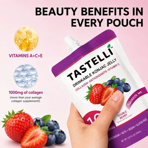 Miniatura 5 de Tastelli Gelatina Konjac infundida con 1000 mg de colágeno y vitamina C Sin gluten, sin azúcar, baja en calorías Bocadillo vegano de gelatina