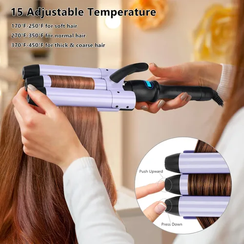 Miniatura 3 de Aima Beauty Hair Waver de 1.260 in (1.25 pulgadas) con ondas de sirena y playa, rizador de 3 barriles, con temperatura ajustable, duradero, se