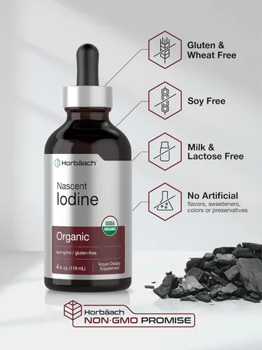 Miniatura 5 de Horbäach Yodo Nascent 325mcg 4oz Suplemento líquido orgánico Vitamina vegana, sin OMG y sin gluten