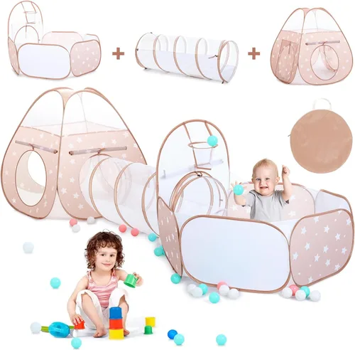 PigPigPen Tienda de campaña 3 en 1 para niños con túnel de juego y pozo de bolas, juguetes para niños y niñas, juguetes de casa de juegos