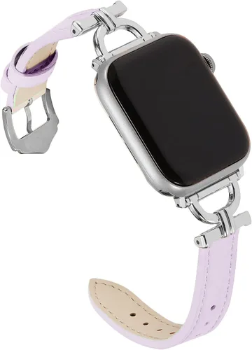 Miniatura 21 de Correa de cuero genuino compatible con Apple Watch para mujeres 38mm 40mm 41mm 42mm (serie 2024 10), correa de cuero delgada de diseñador