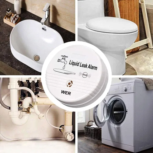 Miniatura 2 de WER Sensor de alarma de fugas de agua, alerta de fugas a batería, detector de agua de 90 dB para sótanos, baños, lavanderías, cocinas, garajes