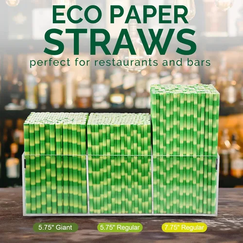 Miniatura 6 de 14,6 cm x 0,79 cm Pajitas de papel desechables de bambú verde para bebidas cortas, cócteles mezclados, margaritas, licuados y batidos - Sin embalar