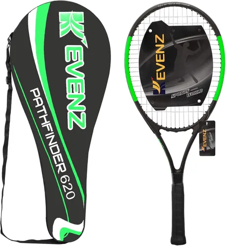 KEVENZ Raqueta de tenis para adultos, raqueta de tenis de fibra de carbono con bolsa de transporte, peso ligero y resistente a los golpes Negro y