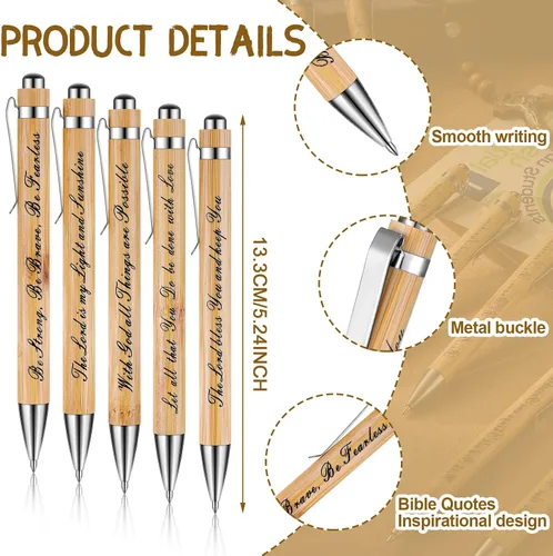 Miniatura 2 de 10 bolígrafos con citas bíblicas, bolígrafo retráctil de madera inspirador para bolígrafo motivacional de bambú, tinta negra, regalo religioso