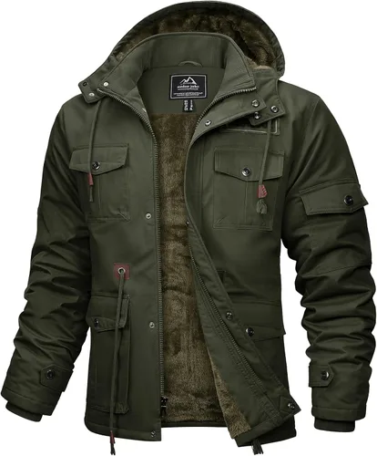 Miniatura 16 de MAGCOMSEN Chaqueta de invierno para hombre, con forro polar de algodón, chaquetas cálidas para trabajo, abrigos militares con 6 bolsillos