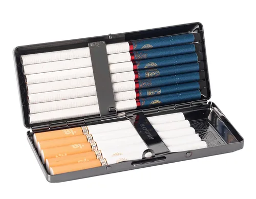 Miniatura 4 de Hermosa y elegante caja de cigarrillos de metal simple para damas y hombres con capacidad para 10 cigarrillos de 3.937 in (pistola de hierba negro)