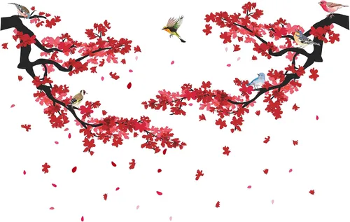 Miniatura 8 de Adhesivo decorativo para pared de ramas de ciruelo rojo 3D, diseño creativo, pájaros, estilo pastoral, extraíble, despegar y pegar, para niños