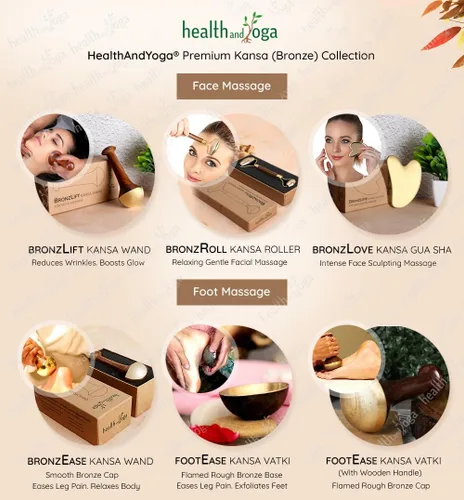 Miniatura 5 de SoulGenie HealthAndYoga™ BronzLift Kansa Masajeador facial y vial de prueba de aceite facial Kumkumadi - Kansa Wand Ayurveda Beneficios del bronce